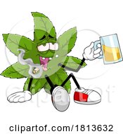 Pot Leaf Mascot Holding A Beer Licensed Cartoon Clipart