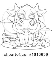 Poster, Art Print Of Sitting Cow Barnyard Animal Licensed Black And White Cartoon Clipart