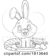 Poster, Art Print Of Sitting Rabbit Barnyard Animal Licensed Black And White Cartoon Clipart