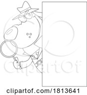 Poster, Art Print Of Detective Dog With Magnifying Glass Around Sign Licensed Black And White Cartoon Clipart