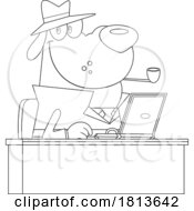 Poster, Art Print Of Detective Dog Researching At A Desk Licensed Black And White Cartoon Clipart