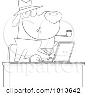 Detective Dog Researching At A Desk Licensed Black And White Cartoon Clipart