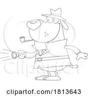 Detective Dog With Flashlight Licensed Black And White Cartoon Clipart