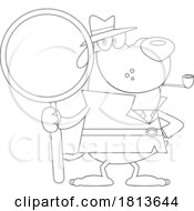 Detective Dog With Magnifying Glass Licensed Black And White Cartoon Clipart