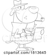 07/10/2024 - Detective Dog Taking Notes Licensed Black And White Cartoon Clipart