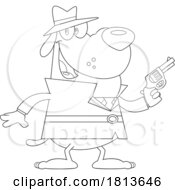 Detective Dog With Revolver Licensed Black And White Cartoon Clipart