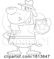 Poster, Art Print Of Detective Dog Showing His Badge Licensed Black And White Cartoon Clipart