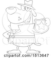 Detective Dog Showing His Badge Licensed Black And White Cartoon Clipart