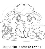 Poster, Art Print Of Sitting Lamb Barnyard Animal Licensed Black And White Cartoon Clipart