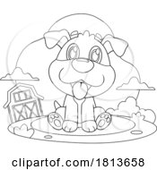 07/10/2024 - Sitting Dog Barnyard Animal Licensed Black And White Cartoon Clipart