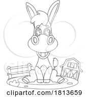 Sitting Donkey Barnyard Animal Licensed Black And White Cartoon Clipart