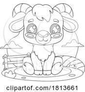 Poster, Art Print Of Sitting Goat Barnyard Animal Licensed Black And White Cartoon Clipart