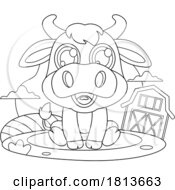 Poster, Art Print Of Bull Sitting Barnyard Animal Licensed Black And White Cartoon Clipart