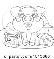 Poster, Art Print Of Piggy Barnyard Animal Licensed Black And White Cartoon Clipart