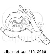 Poster, Art Print Of Cute Sloth In A Tree Licensed Black And White Cartoon Clipart