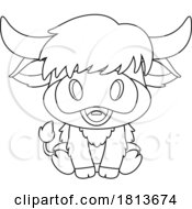 Cute Ox Or Highland Cow Licensed Black And White Cartoon Clipart