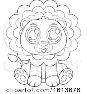 Poster, Art Print Of Cute Sitting Lion Cub Licensed Black And White Cartoon Clipart