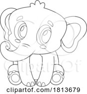 Poster, Art Print Of Cute Sitting Elephant Licensed Black And White Cartoon Clipart