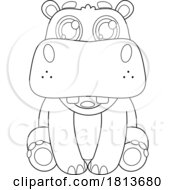 Poster, Art Print Of Cute Hippo Licensed Black And White Cartoon Clipart