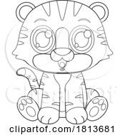 Poster, Art Print Of Cute Sitting Tiger Cub Licensed Black And White Cartoon Clipart