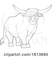 Highland Cow Licensed Black And White Cartoon Clipart