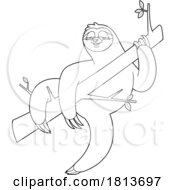 Poster, Art Print Of Sloth Hanging Out On A Branch Licensed Black And White Cartoon Clipart