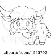 Poster, Art Print Of Highland Cow Mascot Eating Licensed Black And White Cartoon Clipart