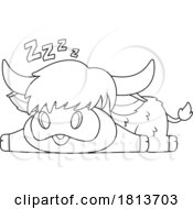 Poster, Art Print Of Highland Cow Mascot Sleeping Licensed Black And White Cartoon Clipart