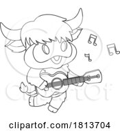 Poster, Art Print Of Highland Cow Playing A Guitar Mascot Licensed Black And White Cartoon Clipart