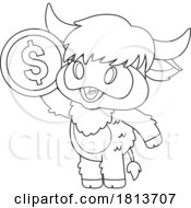 Poster, Art Print Of Highland Cow Mascot With A Coin Licensed Black And White Cartoon Clipart