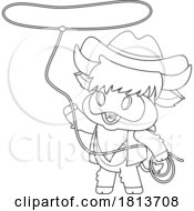 Highland Cow Mascot Cowboy Licensed Black And White Cartoon Clipart