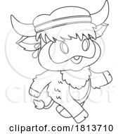 Poster, Art Print Of Highland Cow Mascot Running Licensed Black And White Cartoon Clipart