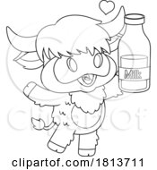 Poster, Art Print Of Highland Cow Mascot With Milk Licensed Black And White Cartoon Clipart