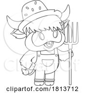 Poster, Art Print Of Highland Cow Mascot Farmer Licensed Black And White Cartoon Clipart