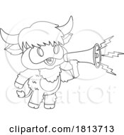 Poster, Art Print Of Highland Cow Mascot Using A Megaphone Licensed Black And White Cartoon Clipart