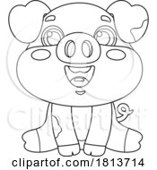 Poster, Art Print Of Sitting Muddy Piggy Barnyard Animal Licensed Black And White Cartoon Clipart