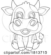 07/10/2024 - Sitting Cow Barnyard Animal Licensed Black And White Cartoon Clipart