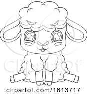 Poster, Art Print Of Sitting Lamb Barnyard Animal Licensed Black And White Cartoon Clipart