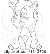 Sitting Horse Barnyard Animal Licensed Black And White Cartoon Clipart