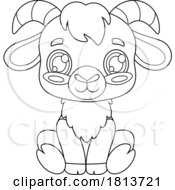 Poster, Art Print Of Sitting Goat Barnyard Animal Licensed Black And White Cartoon Clipart