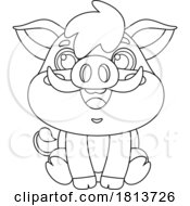 Poster, Art Print Of Sitting Baby Boar Licensed Black And White Cartoon Clipart