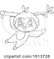 Poster, Art Print Of Sloth Hanging Out On A Branch Licensed Black And White Cartoon Clipart