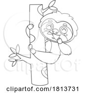 Poster, Art Print Of Sloth Eating A Leaf Licensed Black And White Cartoon Clipart