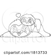 Poster, Art Print Of Sloth And Baby Cuddling Licensed Black And White Cartoon Clipart