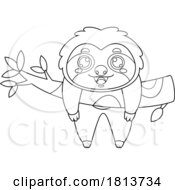 Poster, Art Print Of Sloth Hanging Out On A Branch Licensed Black And White Cartoon Clipart