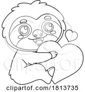 Poster, Art Print Of Sloth Hugging A Heart Licensed Black And White Cartoon Clipart