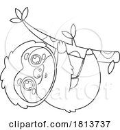 Poster, Art Print Of Sloth Hanging On A Branch Licensed Black And White Cartoon Clipart