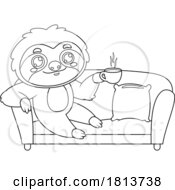 Poster, Art Print Of Sloth With Coffee Licensed Black And White Cartoon Clipart