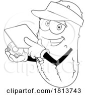 Poster, Art Print Of Male Pickleball Pickle Mascot Licensed Black And White Cartoon Clipart