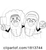 Poster, Art Print Of Female Pickleball Pickle Mascots Licensed Black And White Cartoon Clipart